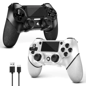 2 Pack Wireless Controllers for PS4/Pro/Slim/PC with Non-Slip Grip and USB-C Cable (Black and White)